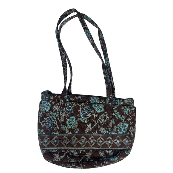 Croft & Barrow Floral Quilted Shoulder Bag Purse Zipper Closure Brown Blue - Picture 2 of 7